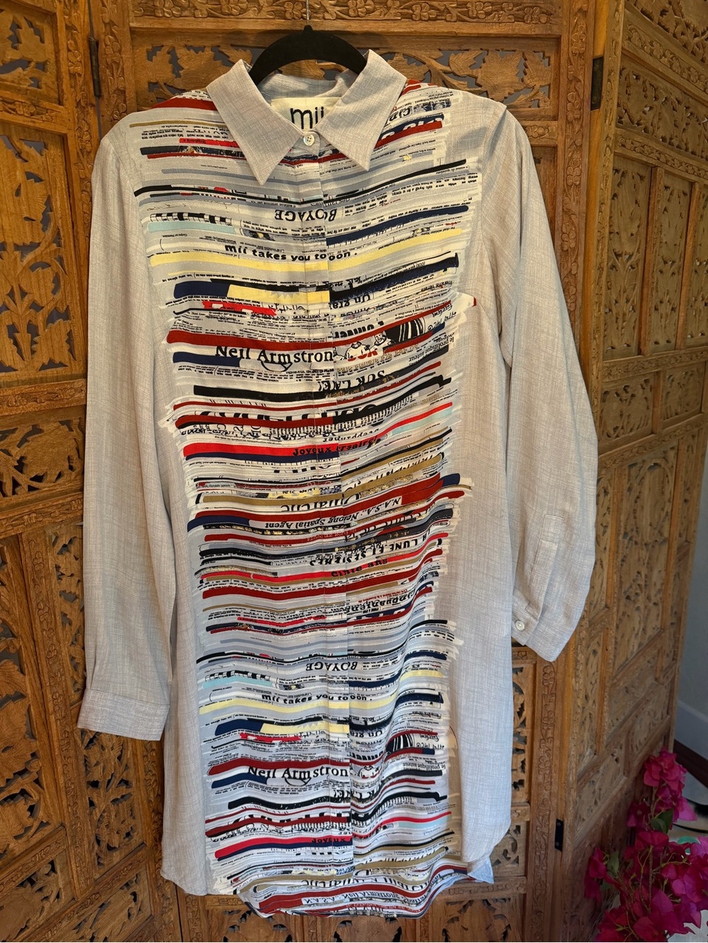 Mii Printed Stripe Detail Longline Shirt - Multi